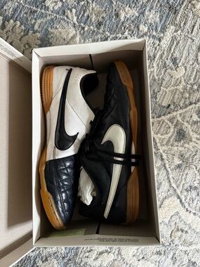 Nike Tiempo Black & White Indoor Soccer Shoes with Gum Sole